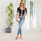 Damen modisches Strickoberteil mit trendy Zierknöpfen R&B