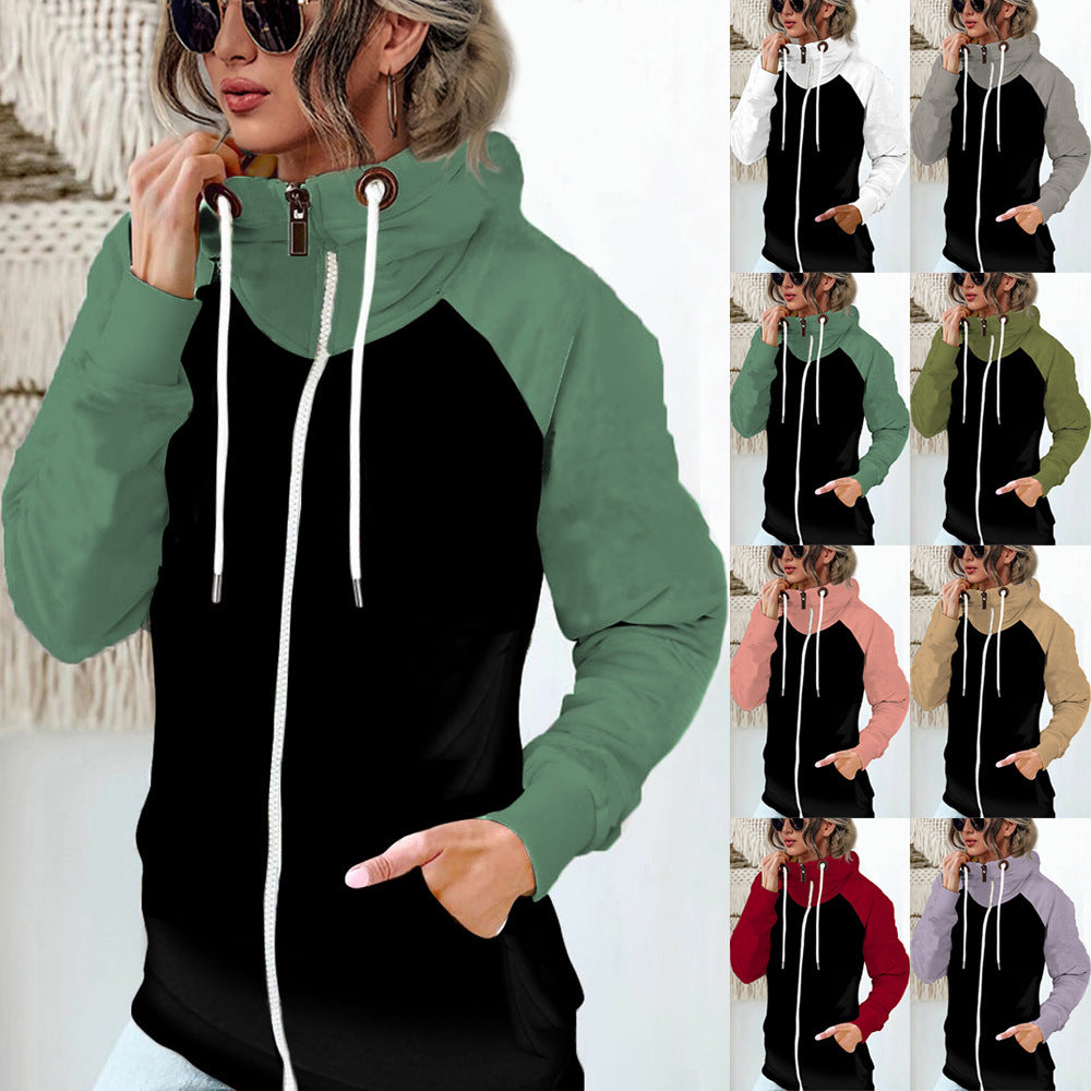 Damen nan Kapuzenjacke mit hohem Stehkragen, durchgehendem Reißverschluss und Raglanärmeln R&B