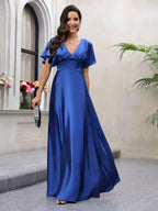 Damen Maxikleid mit fließendem Satin und luftigen Ärmeln R&B