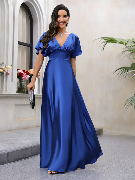 Damen Maxikleid mit fließendem Satin und luftigen Ärmeln R&B