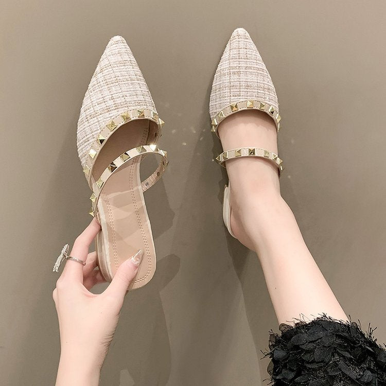 Damen elegante Mules mit strukturierter Oberfläche und Metallakzenten R&B