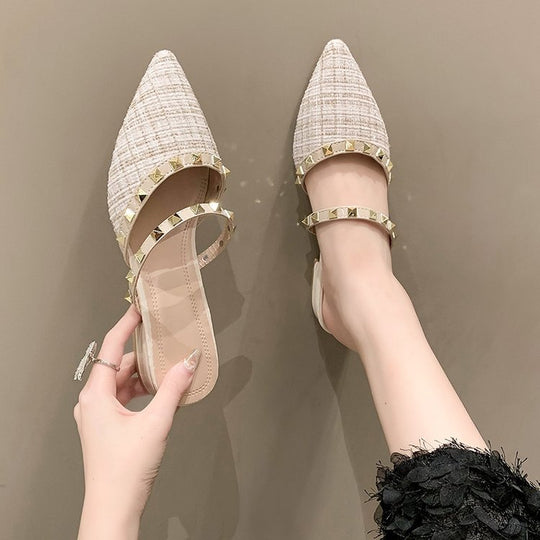 Damen elegante Mules mit strukturierter Oberfläche und Metallakzenten R&B