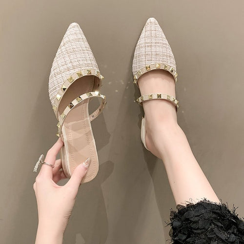 Damen elegante Mules mit strukturierter Oberfläche und Metallakzenten R&B