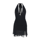 Damen Halterneck Mini-Kleid mit elegantem Schlitz und figurbetonendem Design EB