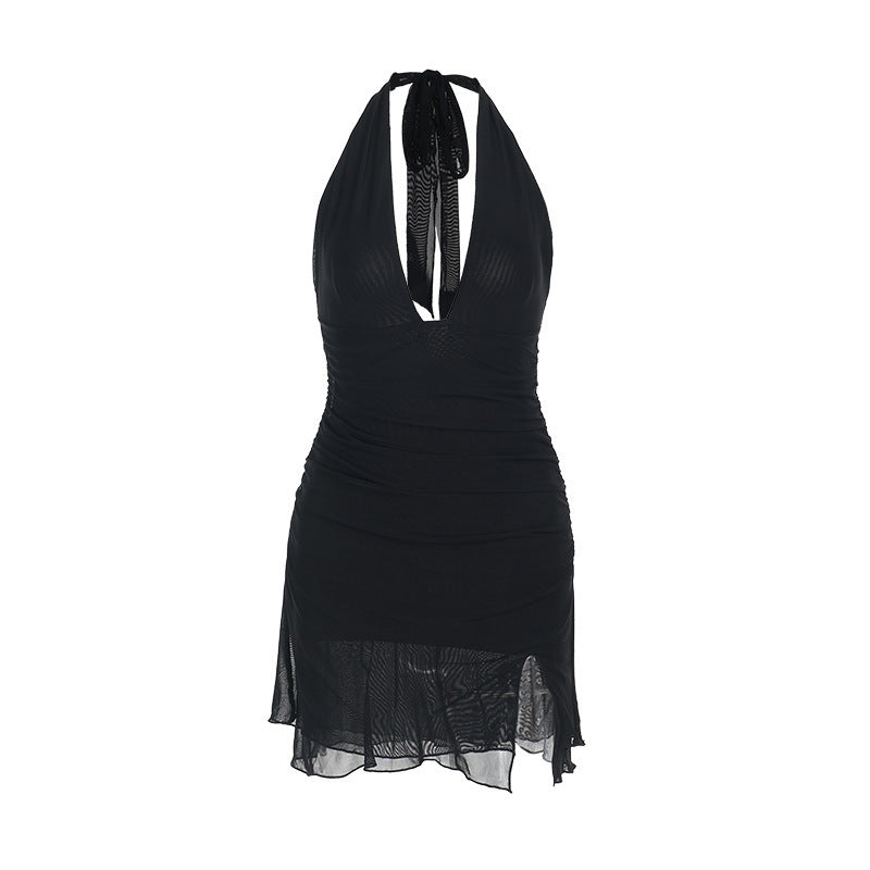Damen Halterneck Mini-Kleid mit elegantem Schlitz und figurbetonendem Design EB