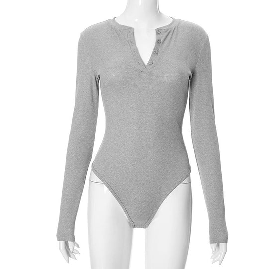 Damen Langarm-Bodysuit mit Knopfleiste R&B