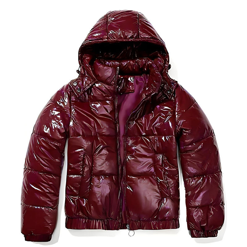 Damen Hochglänzende Steppjacke mit abnehmbarer Kapuze R&B