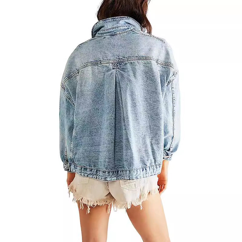 Damen lässige Jeansjacke im Oversized-Stil mit dekorativen Fransen R&B