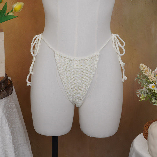 Damen Häkel-Bikini-Oberteil mit floralen Akzenten und verstellbaren Trägern R&B