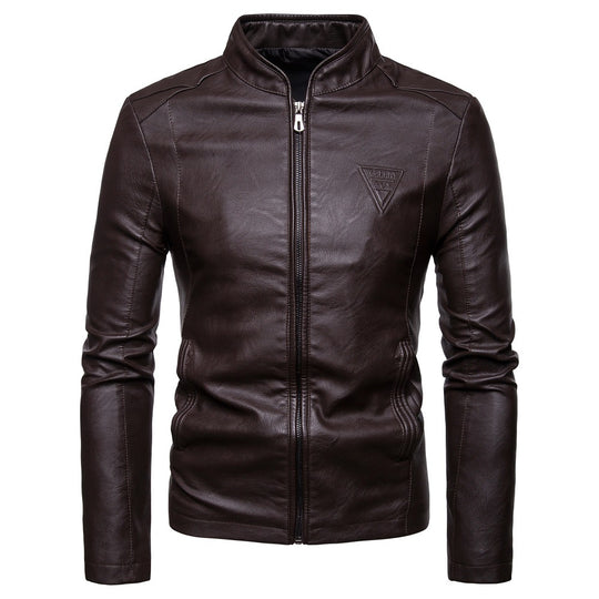 Herren Kunstlederjacke mit modernem Stehkragen und seitlichen Reißverschlusstaschen R&B