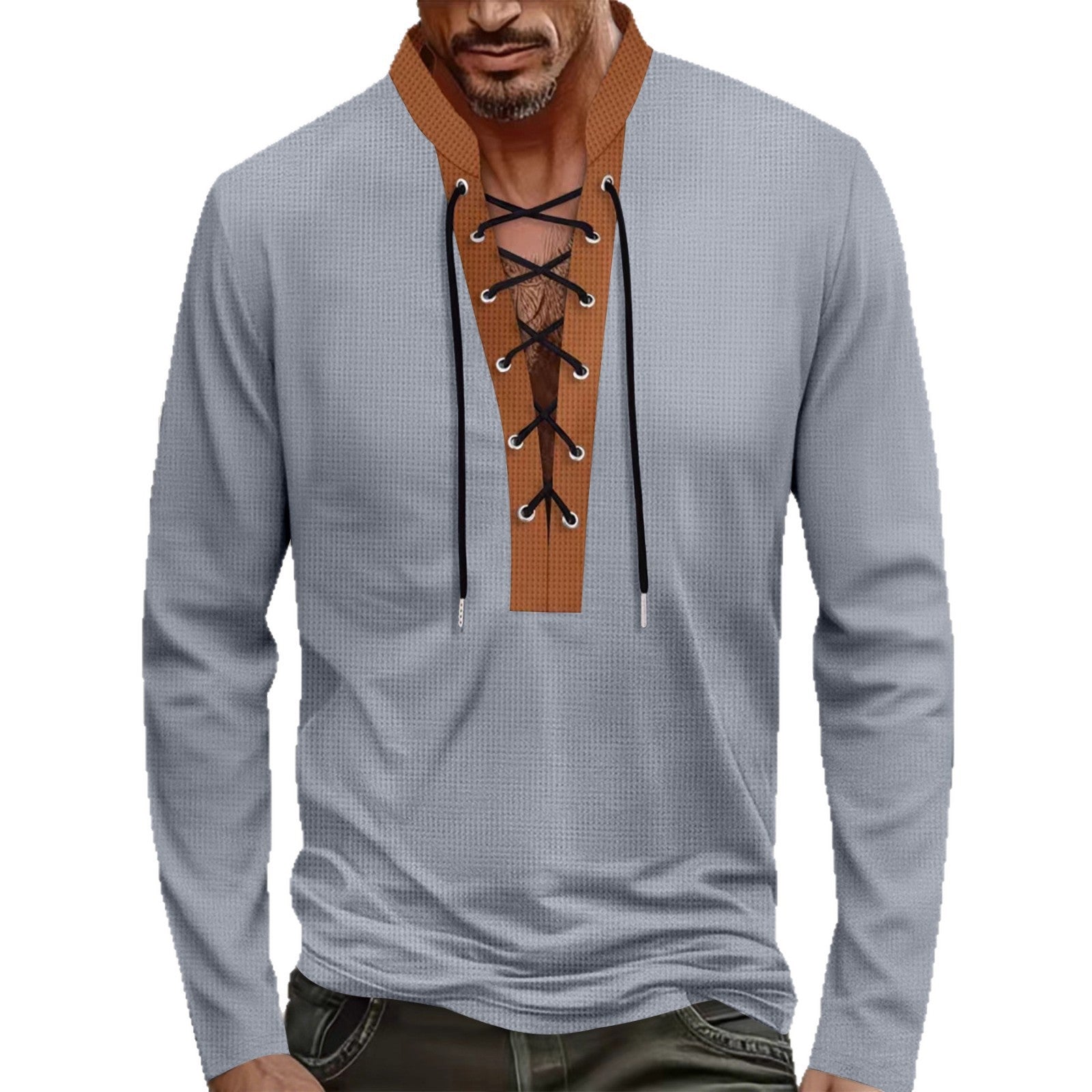 Herren modisches Langarmshirt mit Schnürung R&B