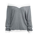 Damen Off-Shoulder Pullover im modernen Waffelstrick R&B