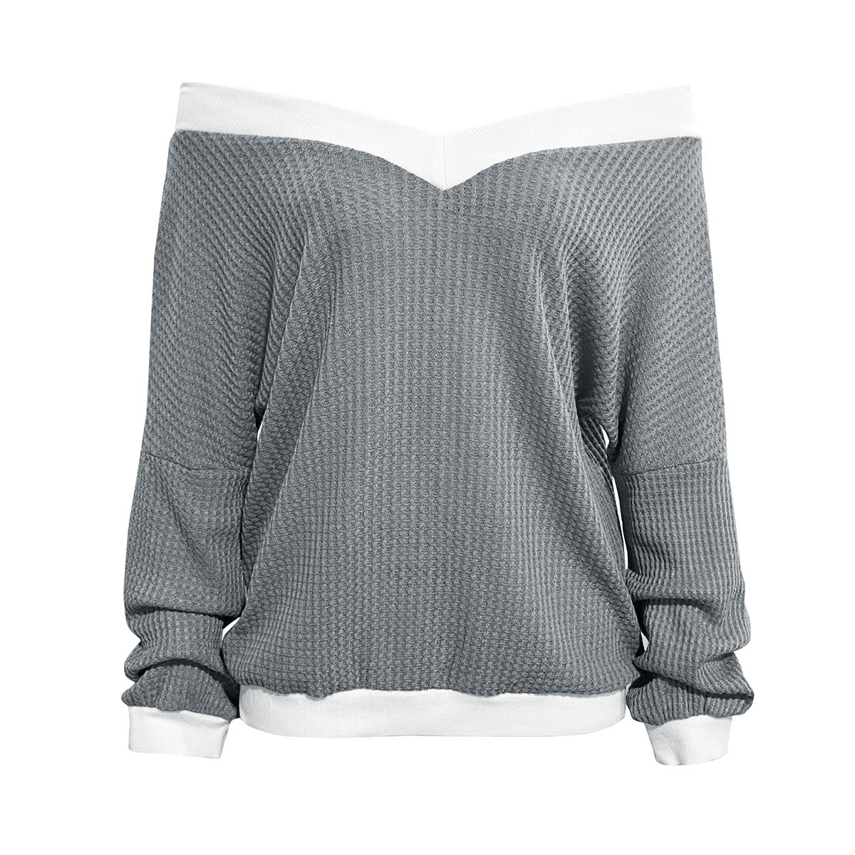 Damen Off-Shoulder Pullover im modernen Waffelstrick R&B