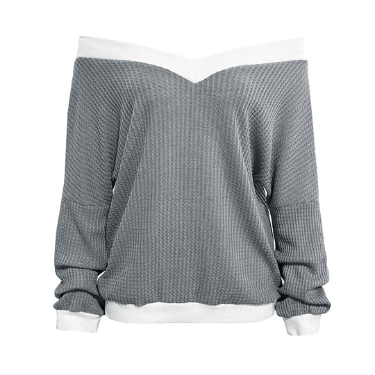 Damen Off-Shoulder Pullover im modernen Waffelstrick R&B