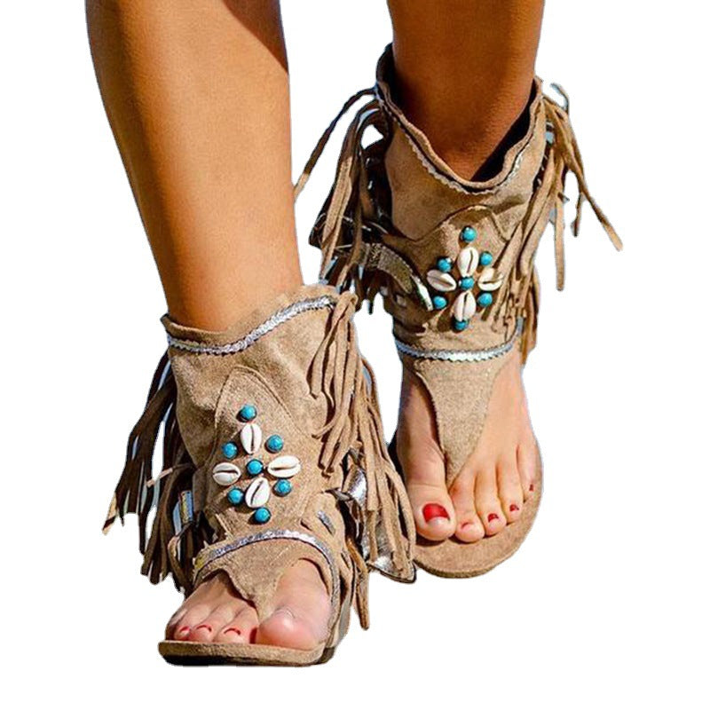 Damen Freizeitsandalen mit Fransen und detailreicher Dekoration R&B