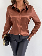 Damen Satin-Bluse mit klassischem Kragen R&B