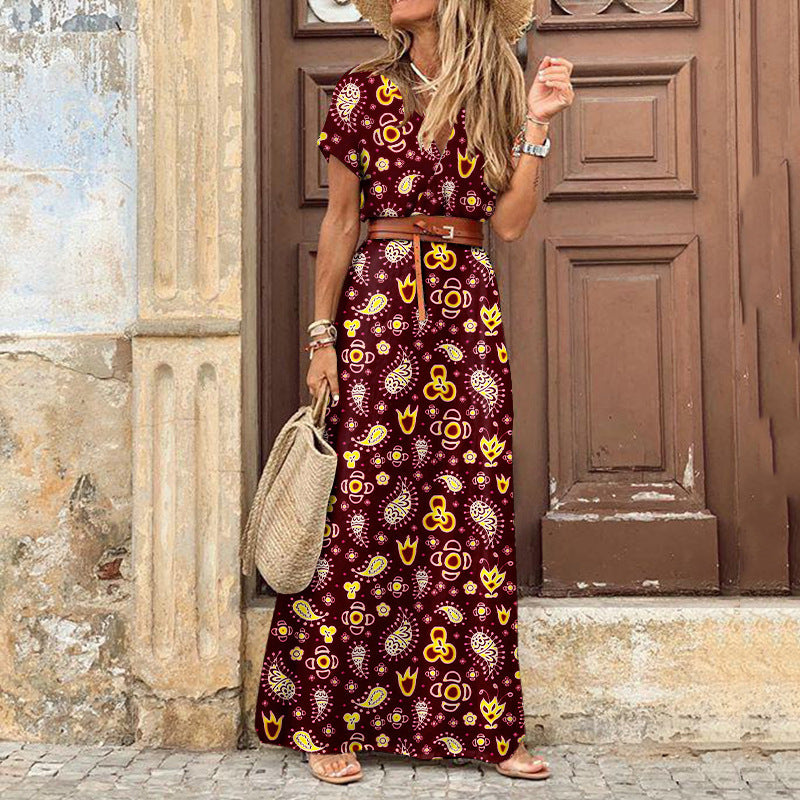 Damen Maxikleid mit floralem Paisleymuster und seitlichem Schlitz R&B