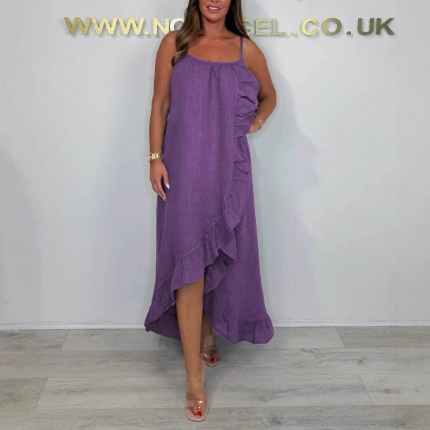 Damen Langarm Maxikleid mit asymmetrischem Saum und Rüsche R&B