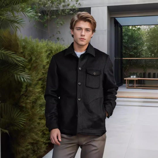 Herren modische Wolljacke mit Brusttasche und Knopfdetails R&B