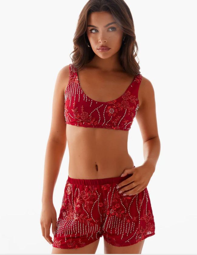 Damen Bikiniset mit glitzernden Blumendetails und figurbetonter Passform R&B