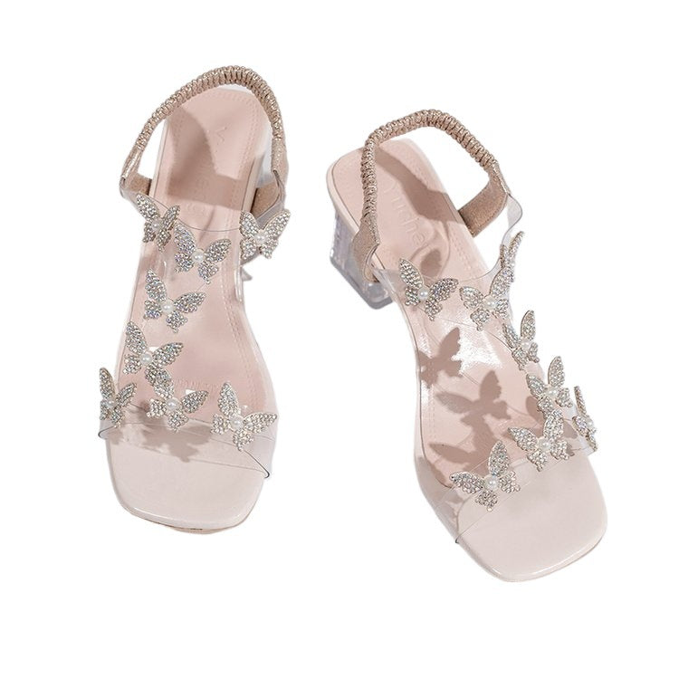 Damen Elegante und funkelnde Sandalen mit transparentem Blockabsatz R&B