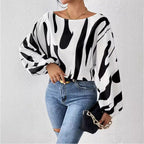 Damen Oversized Bluse mit asymmetrischem Schnitt und gestreiftem Design R&B