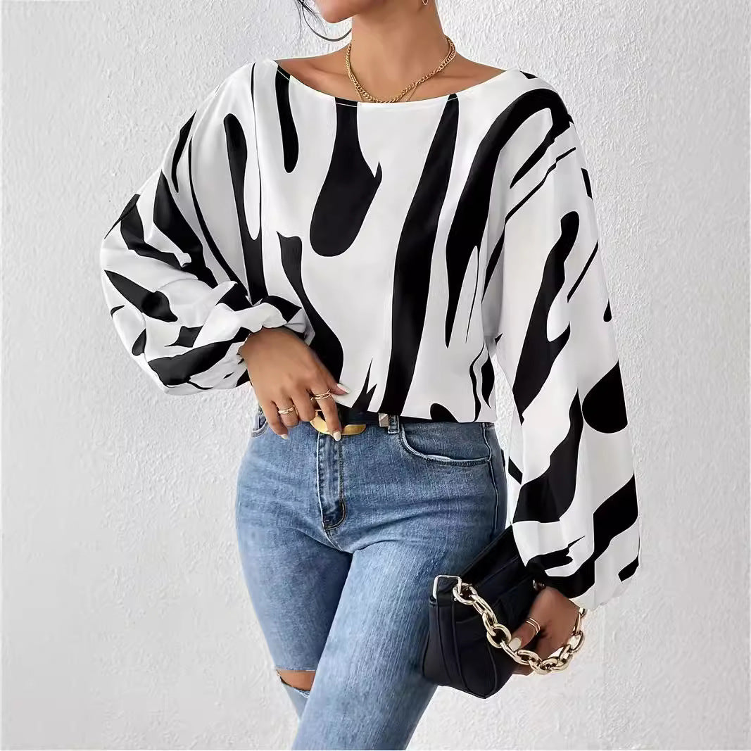 Damen Oversized Bluse mit asymmetrischem Schnitt und gestreiftem Design R&B