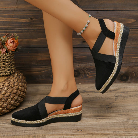 Damen nan Velours-Slingback-Keil mit spitzer Vorderkappe, geflochtenem Juteband und dämpfender Laufsohle R&B