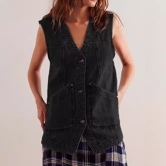 Damen Denim-Weste mit lässigem Schnitt und praktischen Taschen R&B