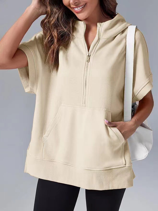 Damen Lichtgewicht Kapuzenpullover mit halbem Reißverschluss und Taschen R&B