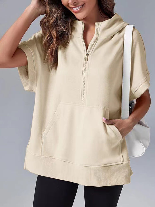 Damen Lichtgewicht Kapuzenpullover mit halbem Reißverschluss und Taschen R&B