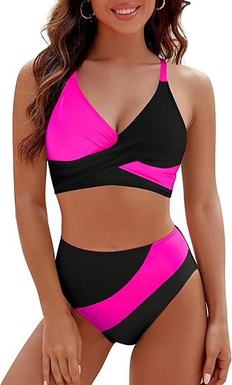Damen Hoch tailliertes Bikini-Set mit modischem Wickeloberteil R&B