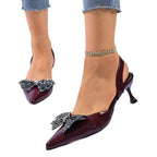 Damen elegante Slingback-Pumps mit glamourösen Schleifen und funkelnden Akzenten R&B