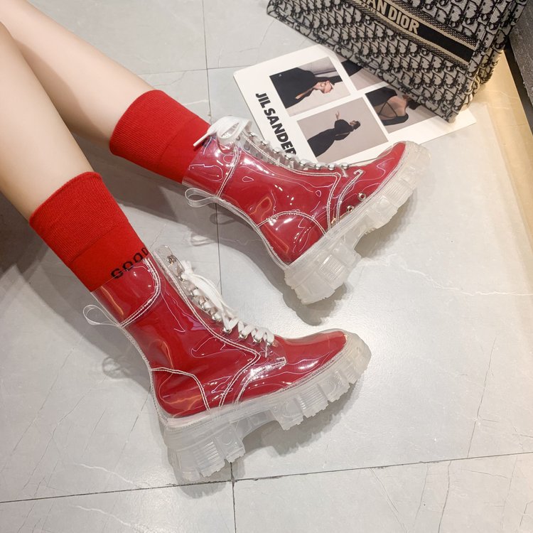 Damen trendige Stiefeletten im transparenten Design mit knalligem Detail R&B