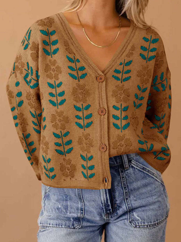 Damen Strickjacke mit floralem Design und Knopfdetails R&B