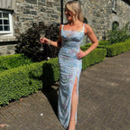 Damen Maxikleid mit floralen Mustern und Seitenschlitz R&B