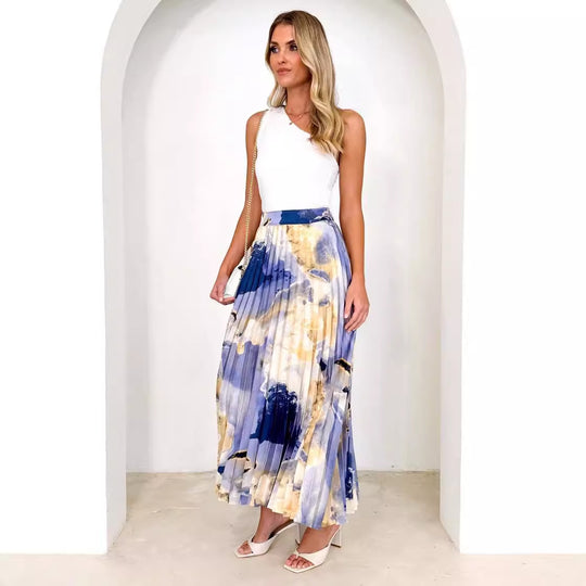 Damen Eleganter Plissee-Rock mit floralem Design und elastischem Bund R&B