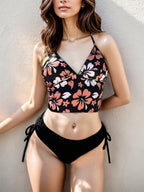 Damen Crop-Top Bikini mit verstellbaren Trägern und floralem Muster R&B