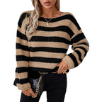 Damen lockerer Strickpullover im maritimen Streifendesign