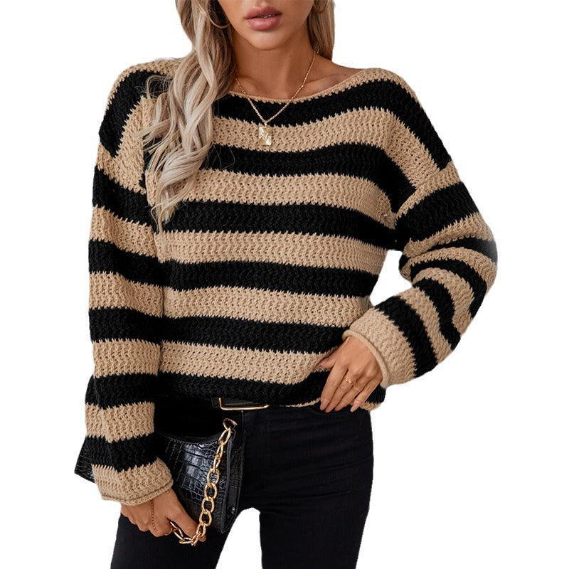 Damen lockerer Strickpullover im maritimen Streifendesign