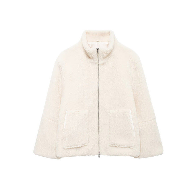 Damen Fleecejacke mit hochschließendem Kragen und Taschen R&B