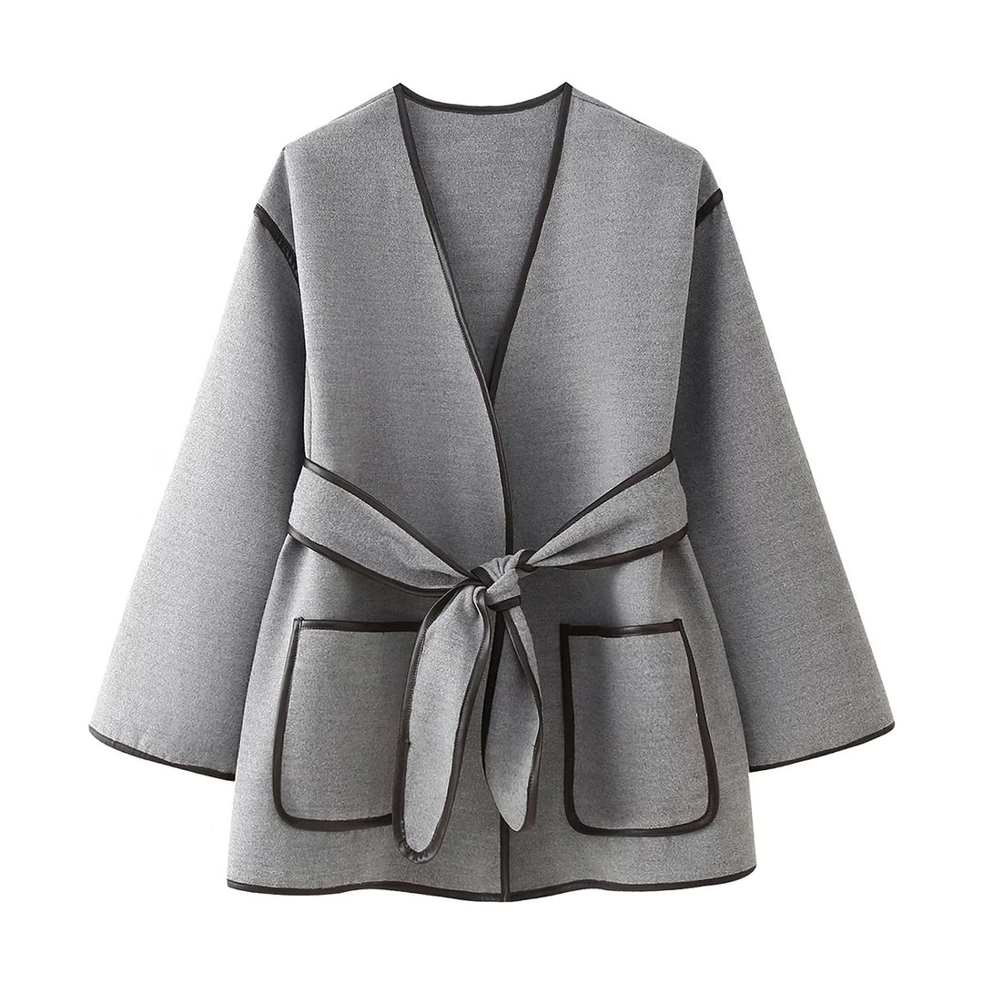 Damen elegante Wickeljacke mit praktischen Taschen R&B