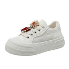 Damen modische Plateau Sneakers mit floralen Applikationen R&B