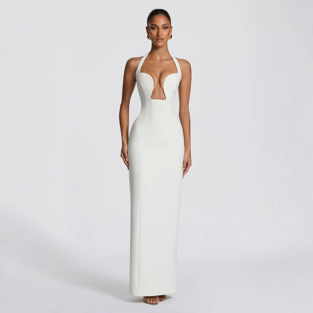 Damen Abendkleid mit tiefem V-Ausschnitt und figurbetontem Schnitt R&B