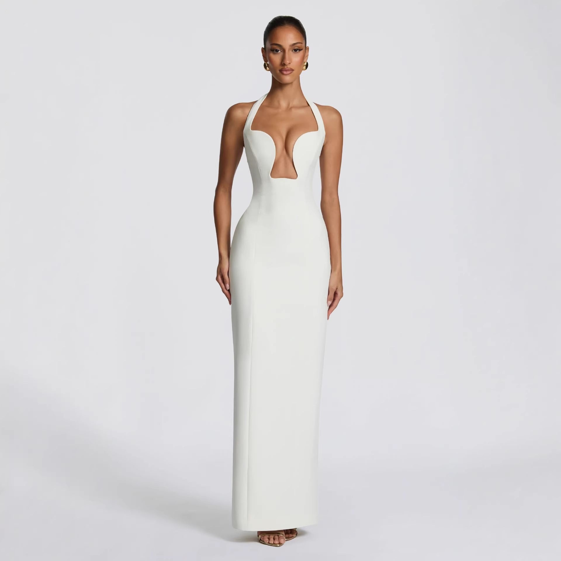 Damen Abendkleid mit tiefem V-Ausschnitt und figurbetontem Schnitt R&B