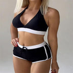 Damen Sport-Bikini-Set mit verstellbaren Trägern und hochgeschnittenen Shorts R&B