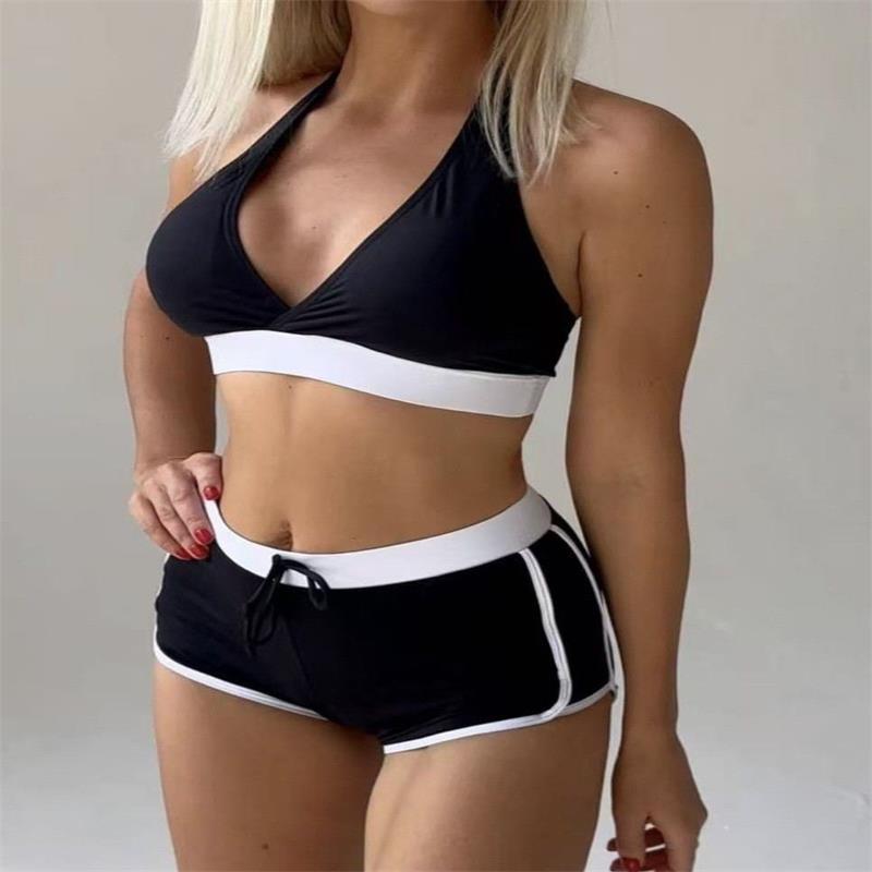 Damen Sport-Bikini-Set mit verstellbaren Trägern und hochgeschnittenen Shorts R&B
