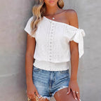 Damen Off-Shoulder Bluse mit voluminösen Ärmeln und Rüschen R&B