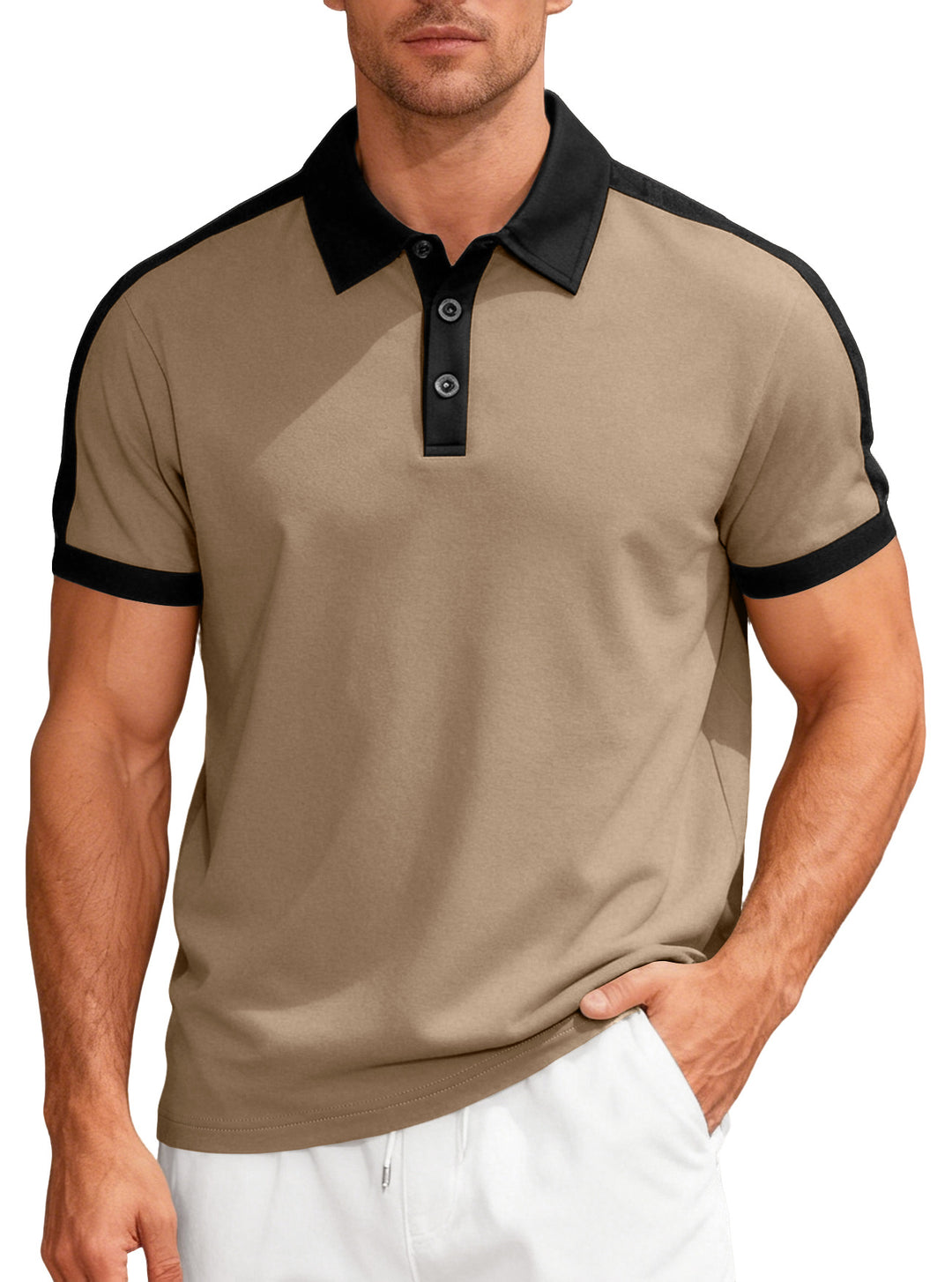 Herren nan Premium-Polo im Retro-Kontrastlook mit Hemdkragen und Dreiknopfleiste R&B