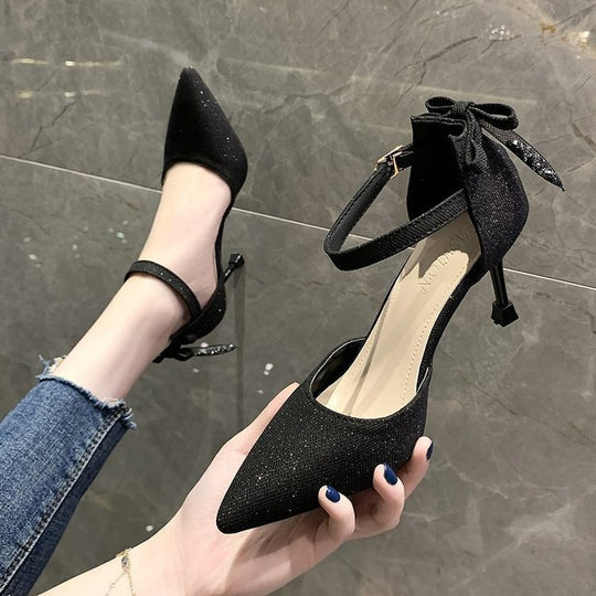 Damen elegante Pumps mit festem Knöchelriemen und spitz zulaufender Spitze R&B